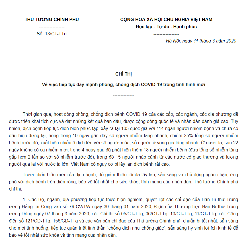 Chá»‰ Thá»‹ Sá»' 13 Ct Ttg Vá» Viá»‡c Tiáº¿p Tá»¥c Ä'áº©y Máº¡nh Phong Chá»'ng Dá»‹ch Covid 19 Trong Tinh Hinh Má»›i Phong Chá»'ng Dá»‹ch Covid 19 Cá»•ng Thong Tin Bá»™ Y Táº¿